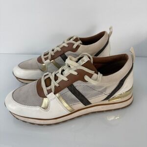 Michael Kors Dash Sneaker Women Size 39 8 Cream Brown Gold Logo Mixed Media